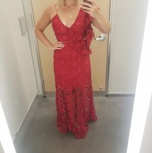 Red lace floor length dress